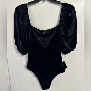 Eloquii Velvet Bodysuit with Puff Sleeve